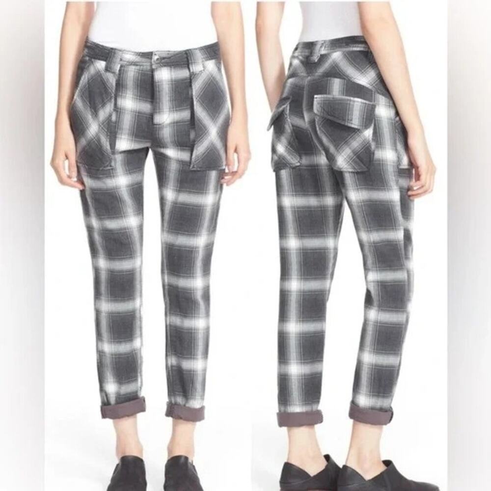 Free People 100% Cotton Plaid Utility Pants Straight Leg Button Fly Pockets EUC - Picture 8 of 8